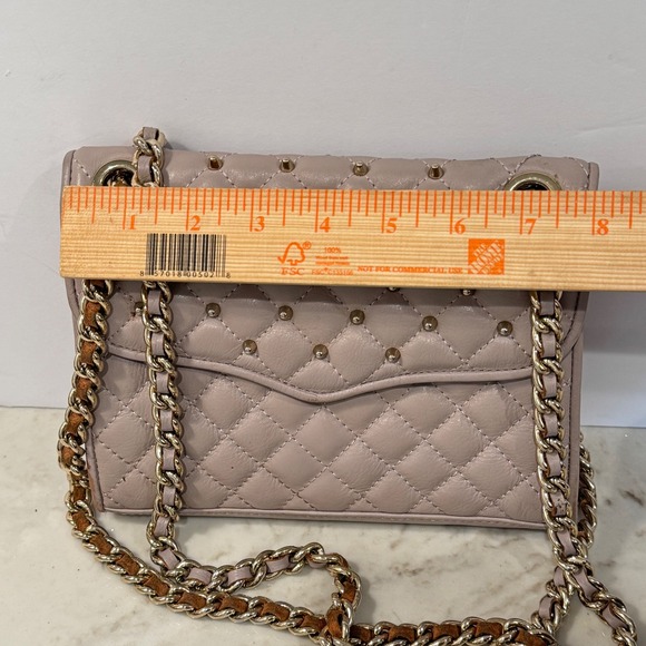 Rebecca Minkoff Studded Quilted Leather shoulder Crossbody Bag Pale Mauve Chain - Picture 3 of 12